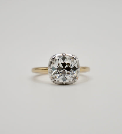Old Mine Cut Georgian Victorian Moissanite Ring and Gold Button Setting with European Shank, 14K Gold