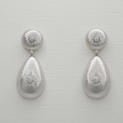 Silk Engraved Diamond Pendant Stud Earrings, 18K Gold
