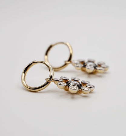 Moissanite and Gold Dandelion Hoop Earrings, view 6