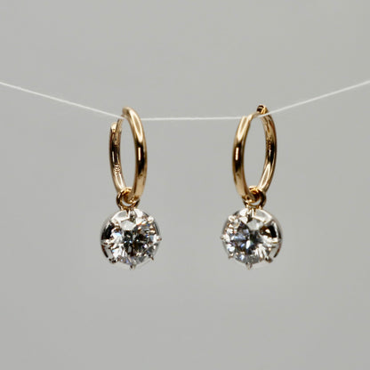 Custom Round Georgian Victorian Earrings, Lab Diamond or Moissanite, view 4