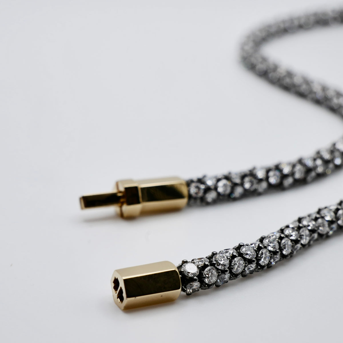Oxidised silver pavé rope necklace set with round moissanite or lab-grown diamonds