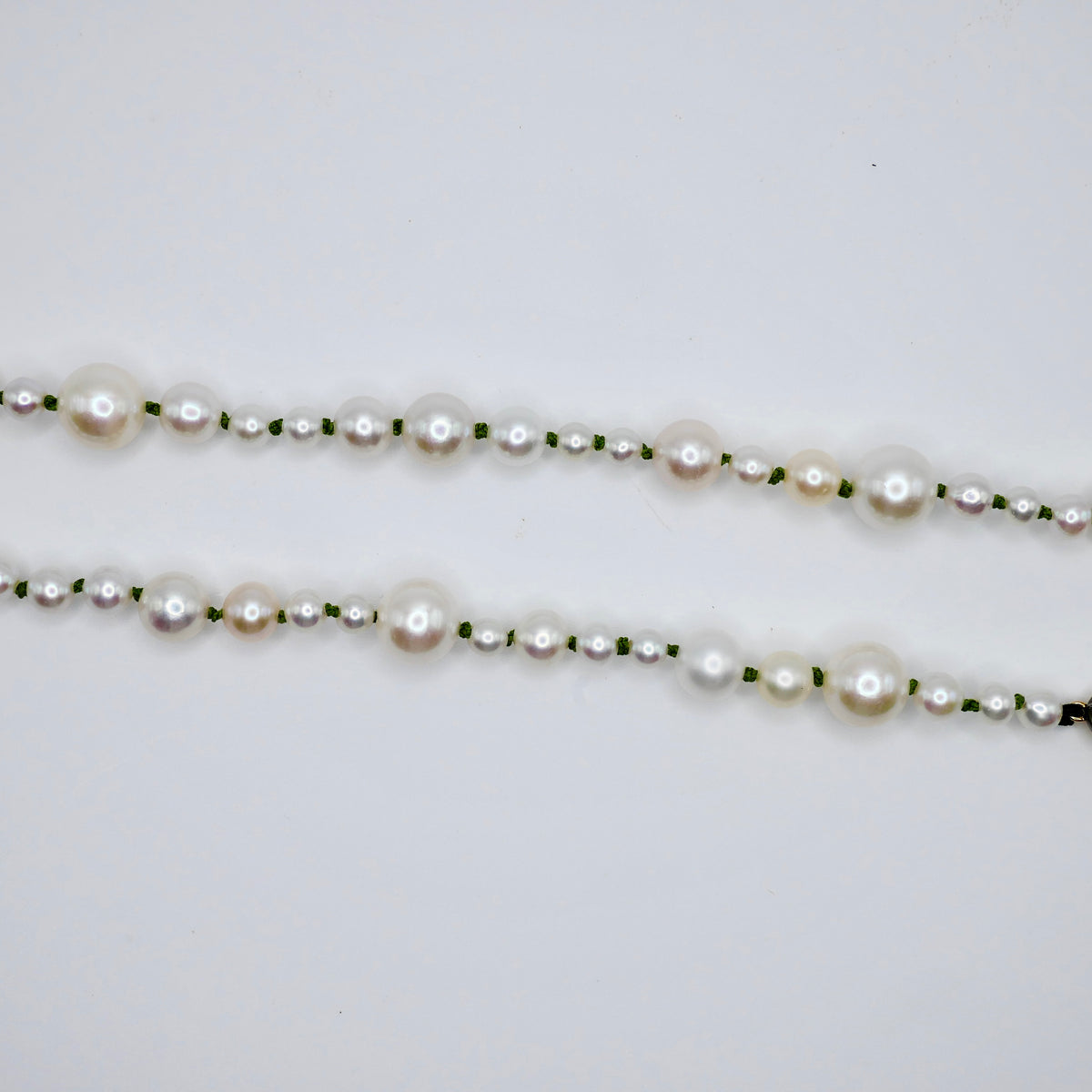Graduated Freshwater Pearl Necklace with Georgian Set Lab Diamond on Silk Cord