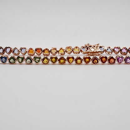Multi Rainbow Heart Sapphire Tennis Choker Necklace, view 3