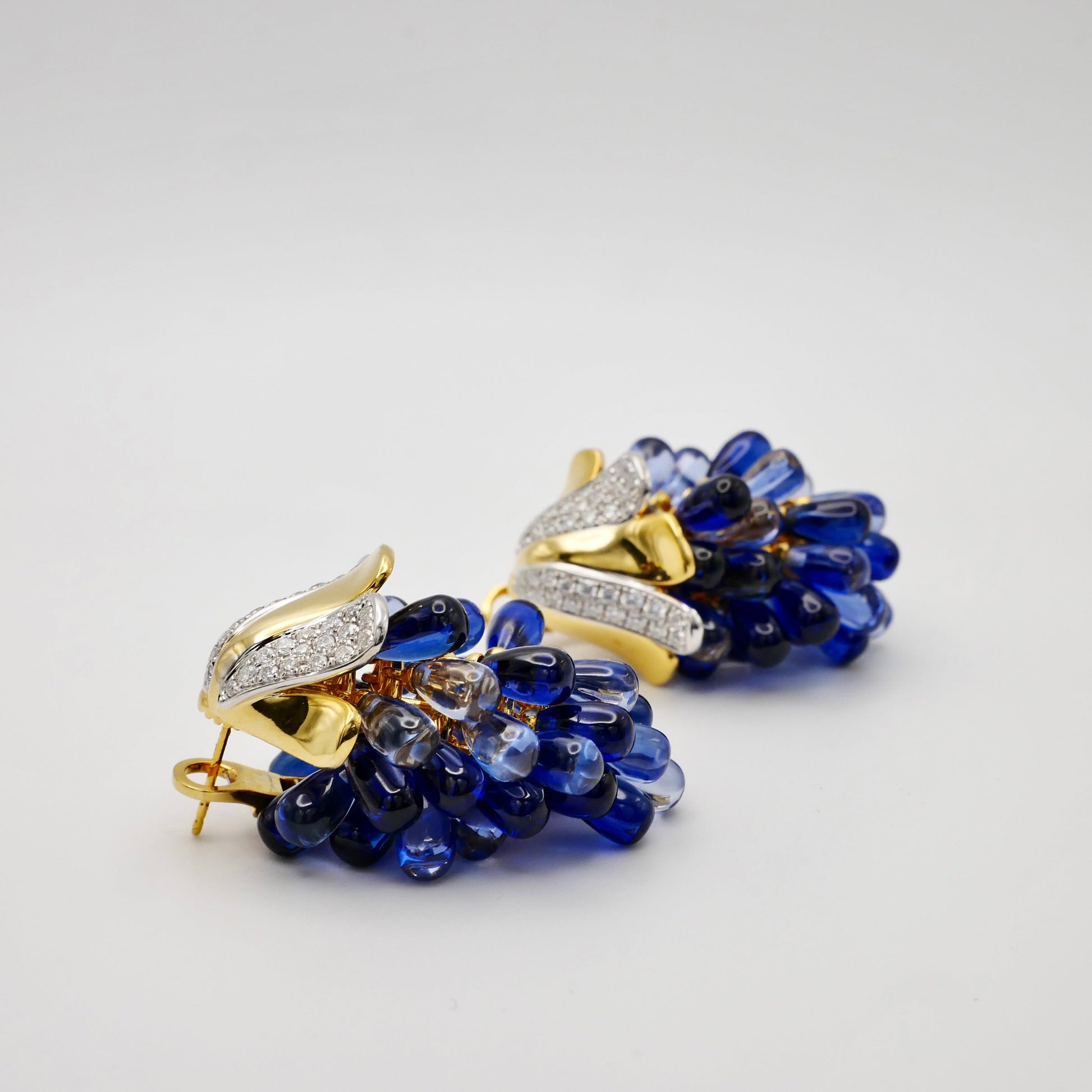 Sapphire Grape Earrings | Lab Sapphire Cluster Drops in 18K Gold Filled or Solid Gold | Statement Earrings | Cabochon Sapphire Jewelry | by Disco Marshmallow | Verdura style | Sicilian jewelry | cabochon bracelet