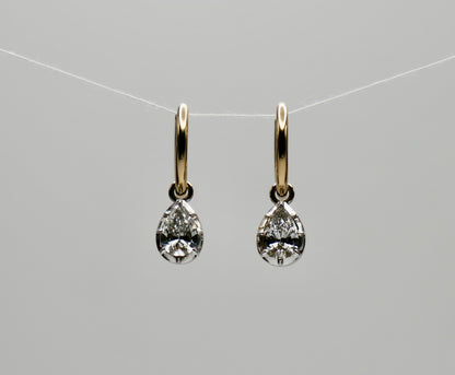 Pear Cut Moissanite or Diamond Georgian Victorian Gold Earrings, 14K Gold, view 5
