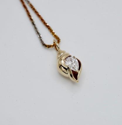 Lab Diamond Conch Shell Pendant, 18K Gold, view 3
