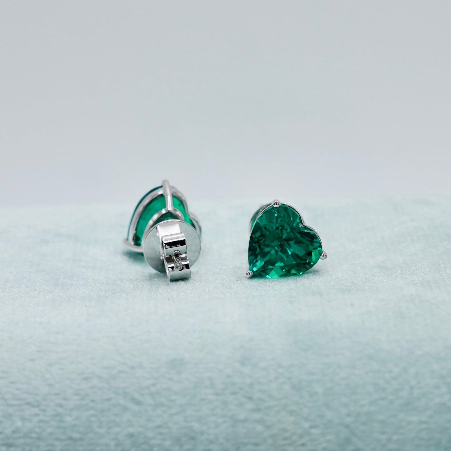 Heart Shaped Lab Grown Emerald Stud Earrings in 14K or 18K Gold, view 3