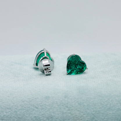 Heart Shaped Lab Grown Emerald Stud Earrings in 14K or 18K Gold, view 3