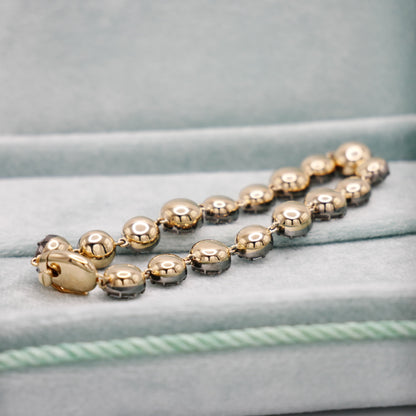 18K Gold Filled, 5 to 15 Carat Moissanite Riviere Georgian Victorian Button Back Collet Bracelet | Jessica McCormack style | Fred Leighton inspired | Zendaya engagement ring style | Zoe Kravitz jewelry | Georgian Victorian antique inspired jewelry | by Disco Marshmallow