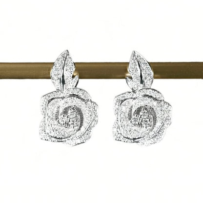 Large Diamond Bloom Leaf Studs, 18K Gold, view 3