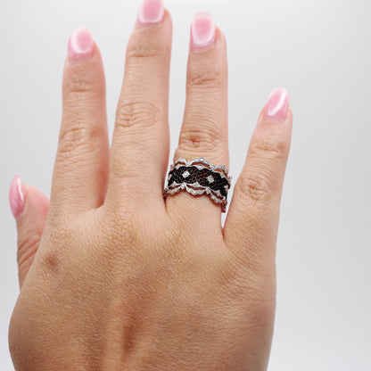Lace Honeycomb Scalloped Ring, 18K Blackened Gold, view 6