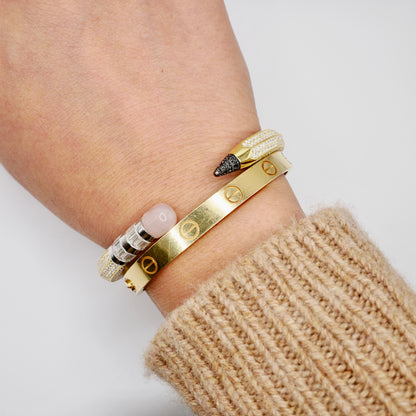 Pave Pencil Bangle with Moissanite and Pink Nephrite