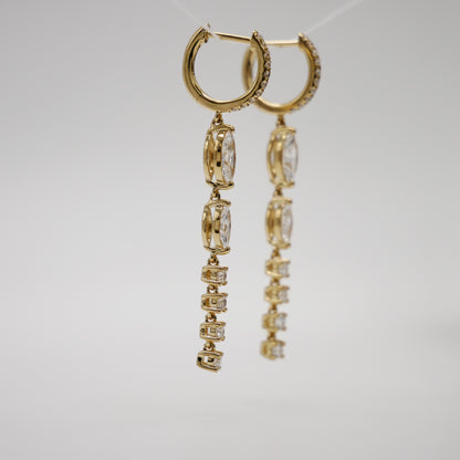 Lab Diamond Marquise and Round Cut Drop Huggies, 18K Gold, view 5