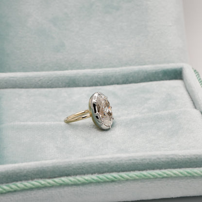Georgian Victorian Oval Moissanite and Platinum Button Back Collet Ring, view 6
