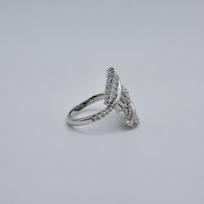 Double palm leaf ring with baguette lab diamonds in 18K white gold, view 7