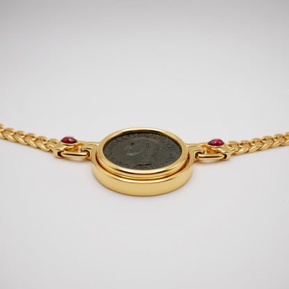 Ancient Roman Silver Coin Statement Necklace with Lab Grown Cabochon Rubies and Moissanite, view 7