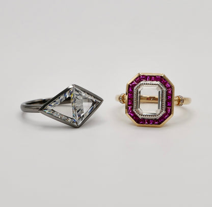 Gold, Triangle Portrait Cut Moissanite Bezel Ring, 14K Gold, view 6