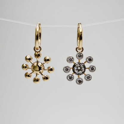 Moissanite and Gold Dandelion Hoop Earrings, view 2