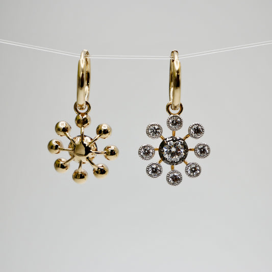 Moissanite and Gold Dandelion Hoop Earrings, view 2