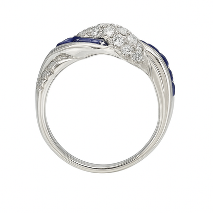 Platinum Lab Diamonds and Caliber Cut Sapphire Twist Ring, view 4