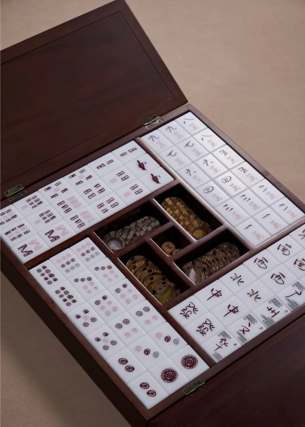 Luxury Mahjong Set Complete 144 Tiles, Carved Wood Storage Box Hand Painted Chinese Game Set | by Disco Marshmallow