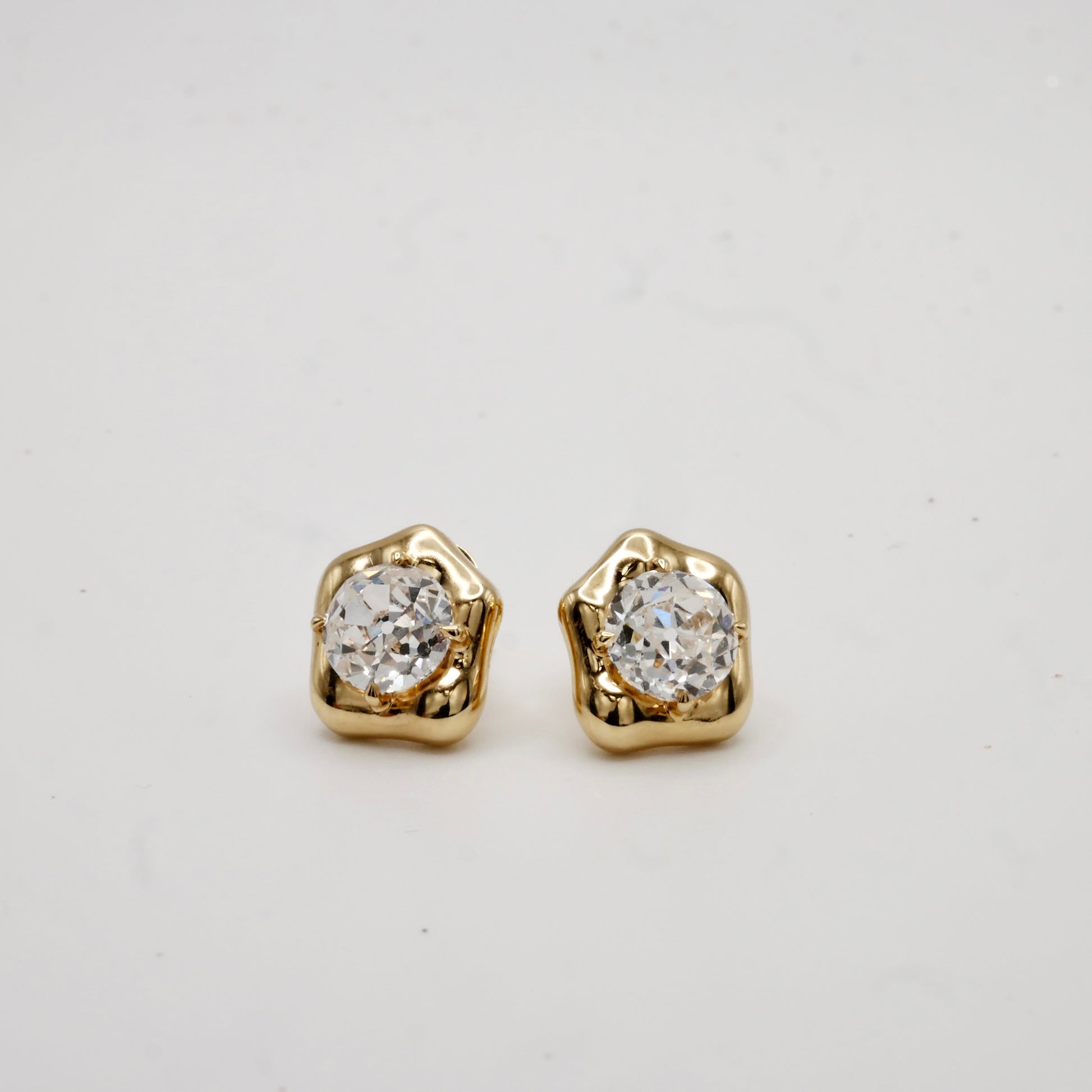 Lab Diamond Stud Earrings 18K Gold | Old European Cut 1.5ct Each | Modern Diamond Earrings | Unique Setting | by Disco Marshmallow