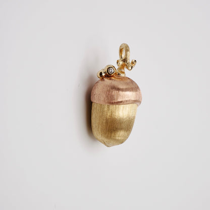 Diamond Acorn Pendant, 18K Gold