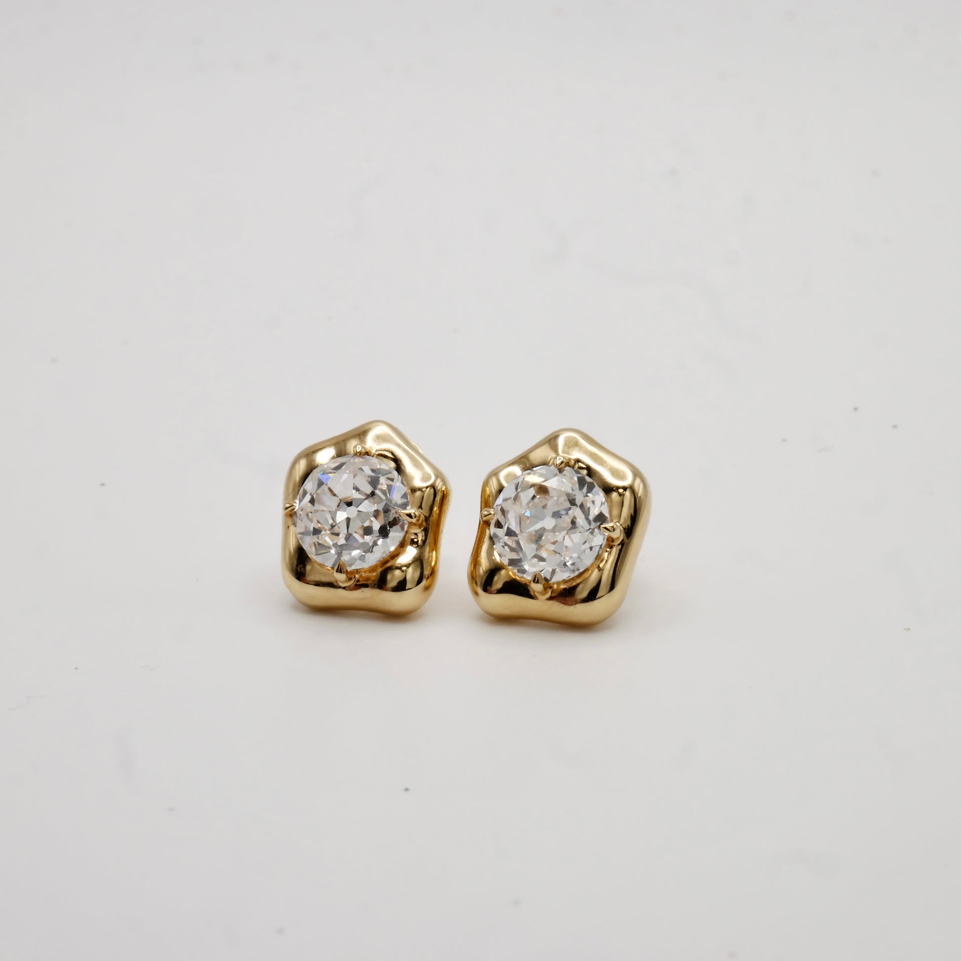Lab Diamond Stud Earrings 18K Gold | Old European Cut 1.5ct Each | Modern Diamond Earrings | Unique Setting | by Disco Marshmallow