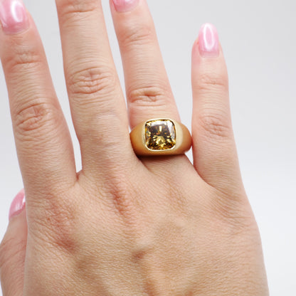 Cushion Cut Lab Grown Champagne Diamond Puff Ring, 18K Gold, view 6