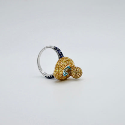 Aquamarine with Blue Sapphires Duckie Ring, 18K Gold