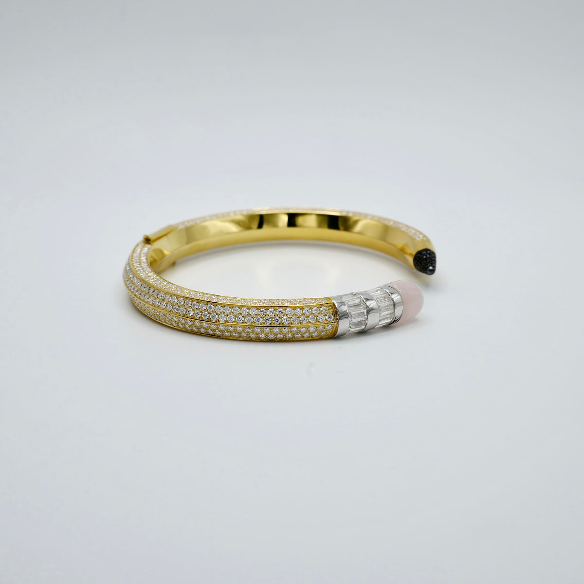 Pave Pencil Bangle with Moissanite and Pink Nephrite