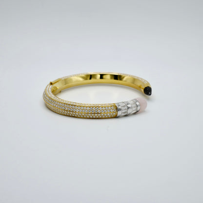 Pave Pencil Bangle with Moissanite and Pink Nephrite