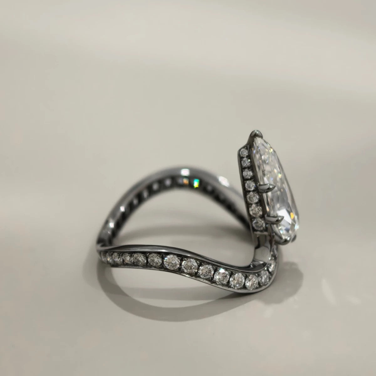 14K or 18K Blackened Gold Pear Sculptural Diamond Ring | 2 Carat Old Cut Diamond | Jessica McCormack style | Fred Leighton inspired | Zendaya engagement ring style | Zoe Kravitz jewelry | Georgian Victorian antique inspired jewelry | by Disco Marshmallow