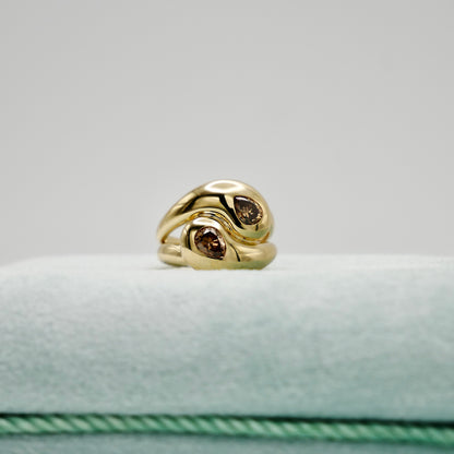 Moi et Toi Double Pear Shaped Champagne Diamond Wrap Ring, 18K Yellow Gold, view 6
