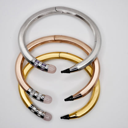 Pencil Bangle with Moissanite and Pink Nephrite, 18K Gold Filled, view 7