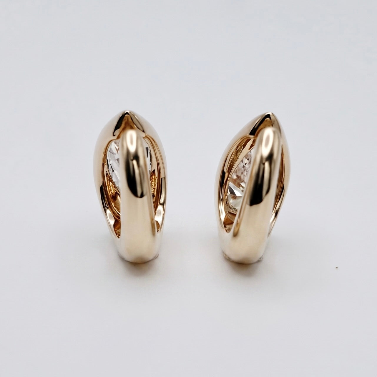 Mismatched Pear Lab Diamond Dome Huggie Earrings in 14K or 18K Yellow Gold