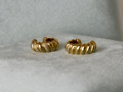Diamond Croissant Huggies or Hoops, 18K Gold, view 3