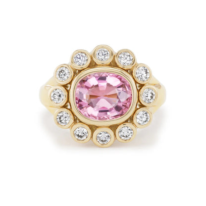 Elongated Cushion Pink Tourmaline Lab Diamond Cluster Ring