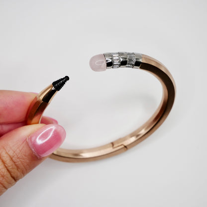 Pencil Bangle with Moissanite and Pink Nephrite, 18K Gold Filled, view 4