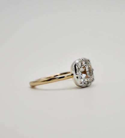 Old Mine Cut Georgian Victorian Moissanite Ring and Gold Button Setting with European Shank, 14K Gold, view 2