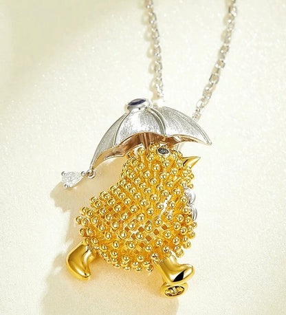Chick with Umbrella Pendant & Brooch, 18K Gold, view 5
