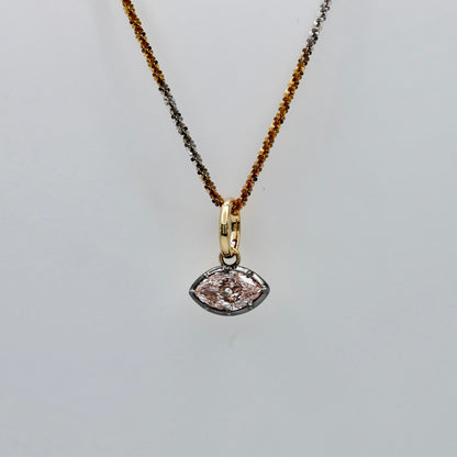 Pink Marquise Lab Diamond Pendant in Georgian Collet, 18K Gold, view 2