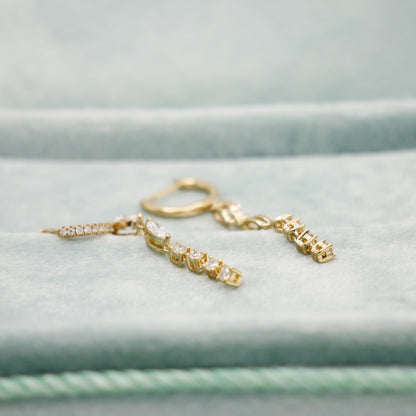 Lab Diamond Marquise and Round Cut Drop Huggies, 18K Gold, view 6