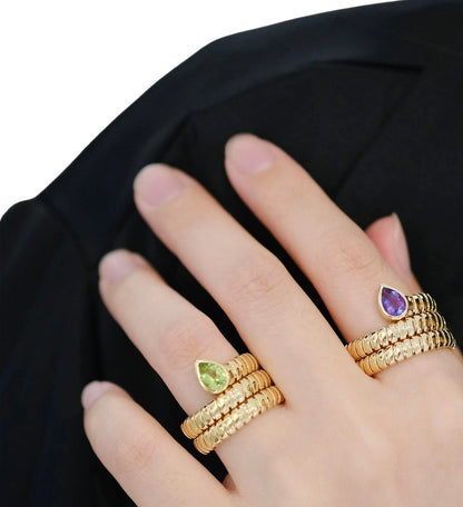 Tubogas Serpenti Snake Ring with Peridot, 18K Gold, view 10