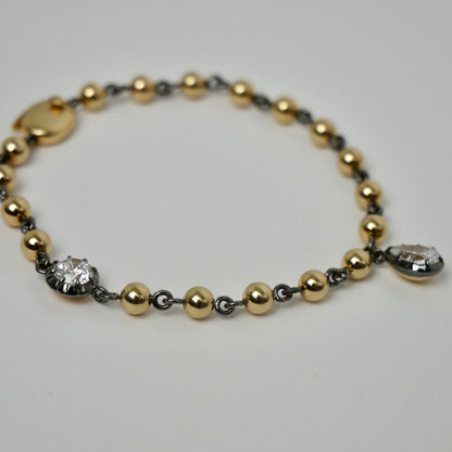 Georgian Victorian Art Deco Ball Chain Multi Stone Bracelet, Lab Diamond or Moissanite
