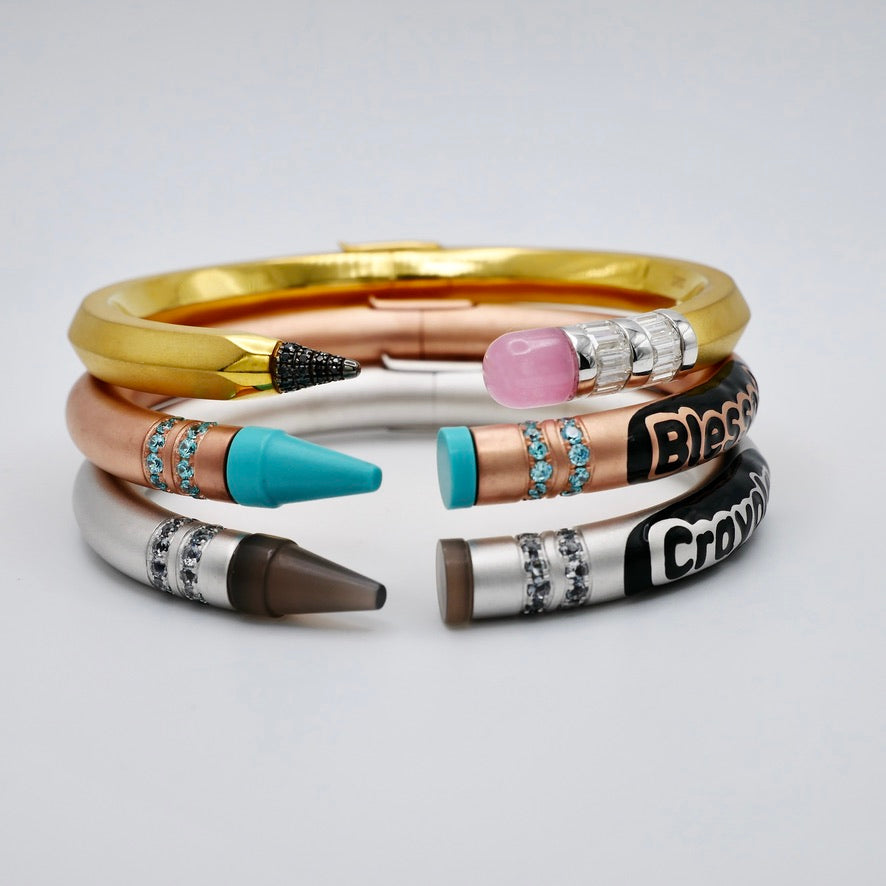 Customizable Crayon Bracelet with Grey Agate and Moissanites, Gold Filled, view 18