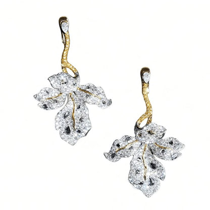 Diamond Maple Leaf Foliage Four Season Pendant Earrings, 18K Gold