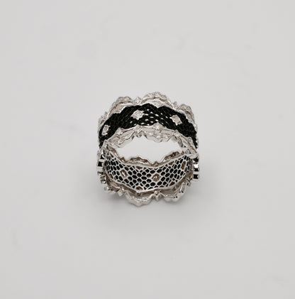 Lace Honeycomb Scalloped Ring, 18K Blackened Gold, view 2