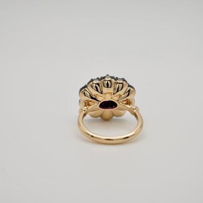 Lab Ruby and Diamond Cluster Ring in Georgian Collet Setting, view 6