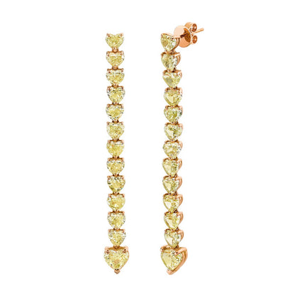 Gold Heart-Shaped Fancy Diamond Dangle Earrings, 18K Gold, view 2